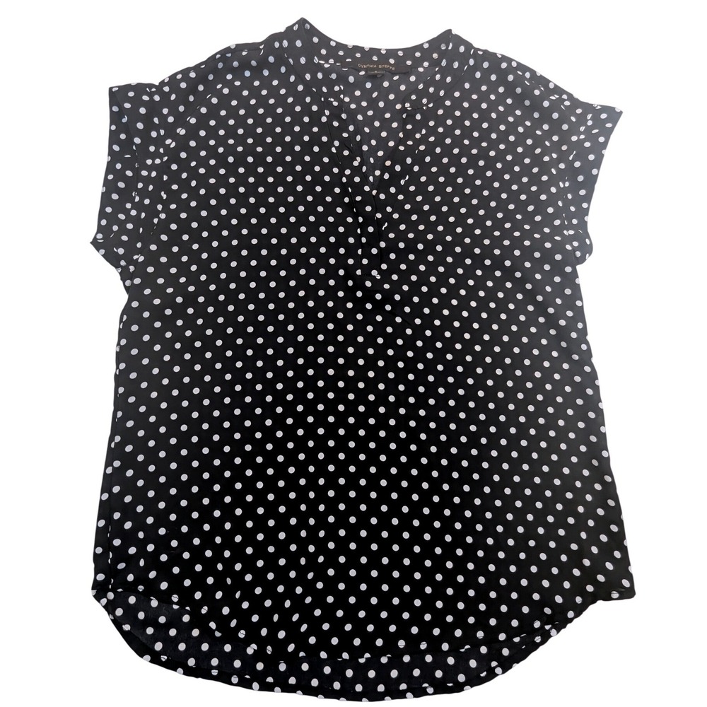Cynthia Steffe Women's Black & White Polka Dot Cap Sleeve‎ Blouse Size S
